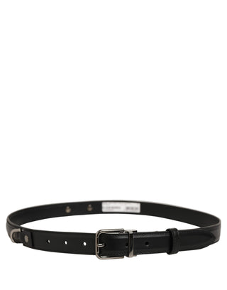 Black Leather Silver Tone Metal Buckle Belt