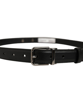 Black Leather Silver Tone Metal Buckle Belt