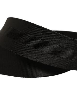 Men Black Fabric Strap Logo Metal Buckle Belt