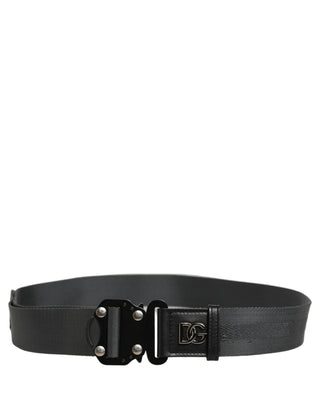 Men Gray Fabric Strap Logo Metal Buckle Belt