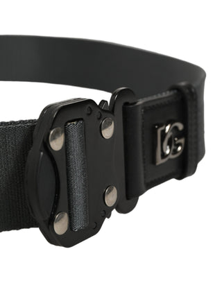 Men Gray Fabric Strap Logo Metal Buckle Belt