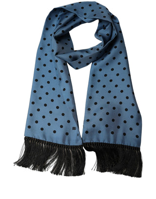 Blue Polka Dot Silk Fringed Lace Stole Scarf