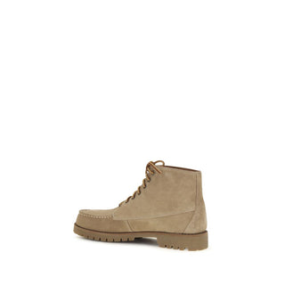 Beige Calf Leather Bos Taurus Lace-Up Boots