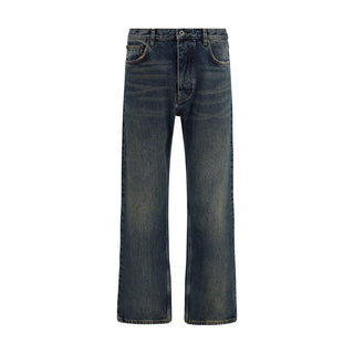 Blue Cotton Straight-Leg Jeans