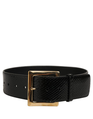 Black Exotic Leather Gold Metal Buckle Belt