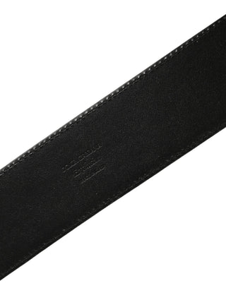 Black Exotic Leather Gold Metal Buckle Belt