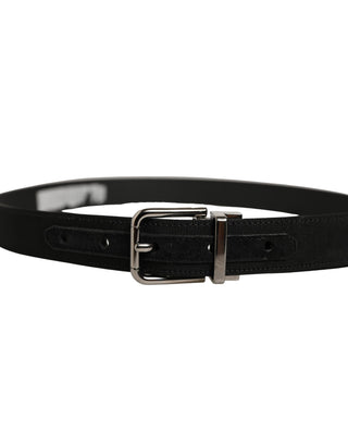 Black Classic Leather Silver Tone Buckle Belt