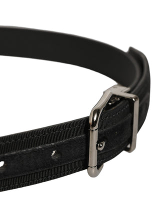 Black Classic Leather Silver Tone Buckle Belt