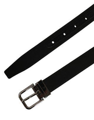Black Classic Leather Silver Tone Buckle Belt