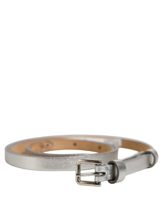 Metallic Silver Leather Square Buckle Belt