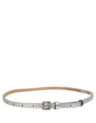 Metallic Silver Leather Square Buckle Belt