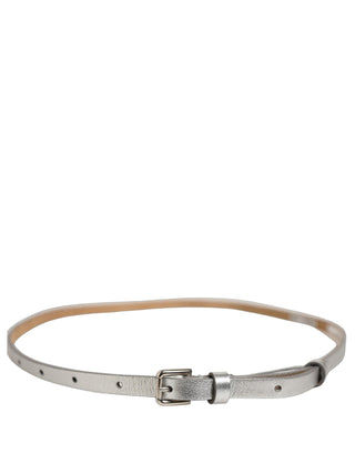 Metallic Silver Leather Square Buckle Belt