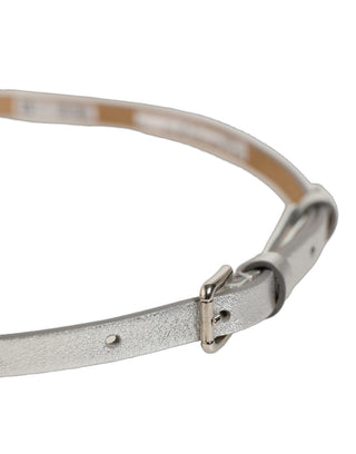 Metallic Silver Leather Square Buckle Belt