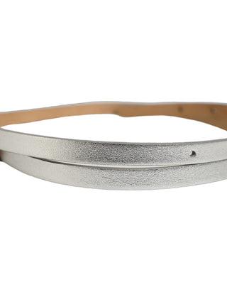Metallic Silver Leather Square Buckle Belt
