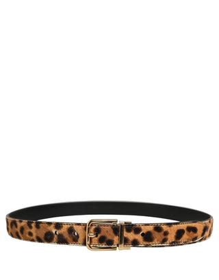 Brown Leopard Calf Hair Gold Tone Buckle Belt