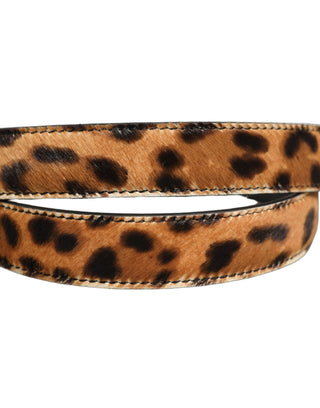 Brown Leopard Calf Hair Gold Tone Buckle Belt