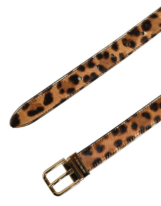 Brown Leopard Calf Hair Gold Tone Buckle Belt