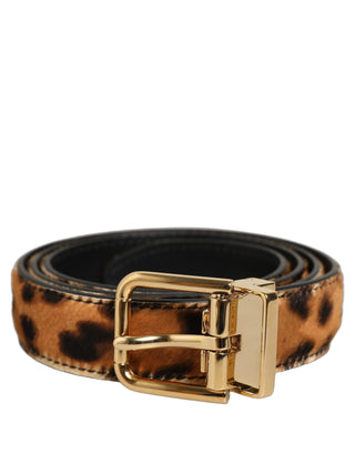 Brown Leopard Calf Hair Gold Tone Buckle Belt