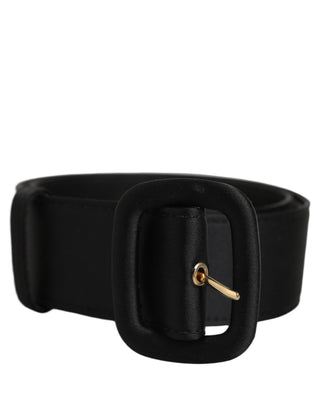 Black Wide Fabric Oval Buckle Cintura Belt