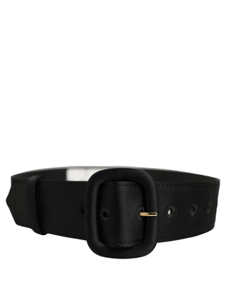 Black Wide Fabric Oval Buckle Cintura Belt