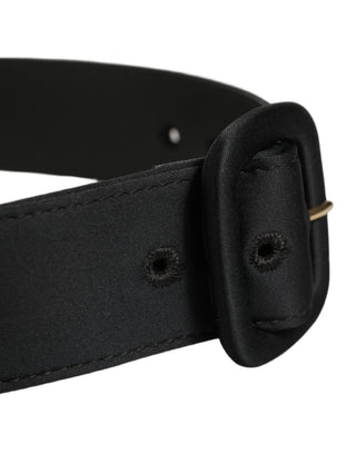 Black Wide Fabric Oval Buckle Cintura Belt