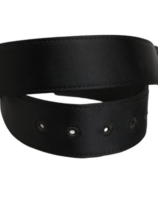 Black Wide Fabric Oval Buckle Cintura Belt