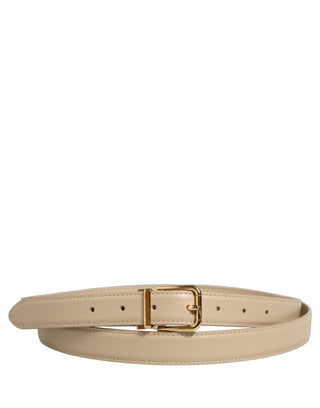 Beige Leather Double Wrap Gold Buckle Belt