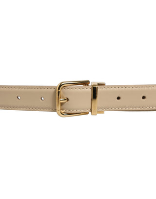 Beige Leather Double Wrap Gold Buckle Belt