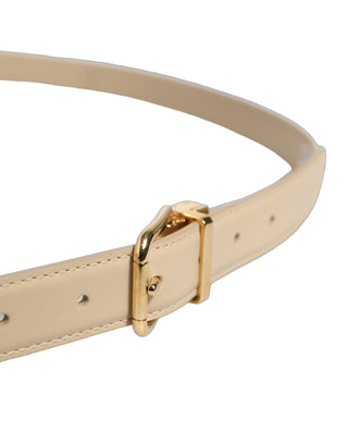 Beige Leather Double Wrap Gold Buckle Belt