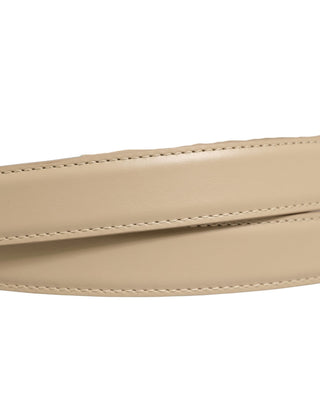 Beige Leather Double Wrap Gold Buckle Belt
