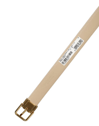 Beige Leather Double Wrap Gold Buckle Belt