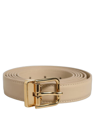 Beige Leather Double Wrap Gold Buckle Belt