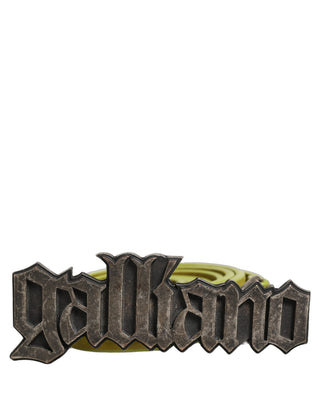 Yellow Waxed Leather Rustic Silver Logo Buckle Belt