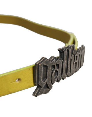 Yellow Waxed Leather Rustic Silver Logo Buckle Belt