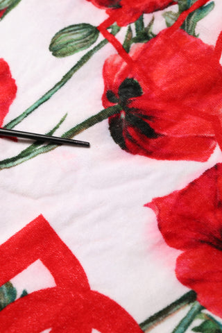 White Floral Poppy Print DG Logo Beach Towel