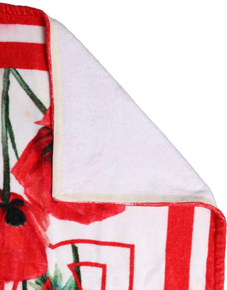 White Floral Poppy Print DG Logo Beach Towel