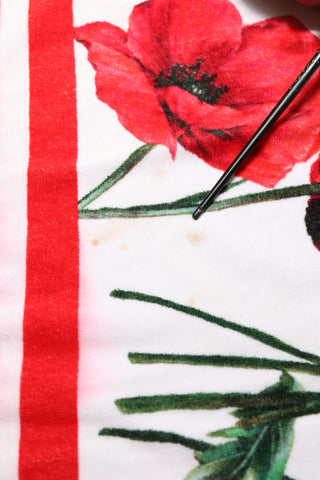 White Floral Poppy Print DG Logo Beach Towel