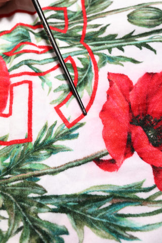 White Floral Poppy Print DG Logo Beach Towel