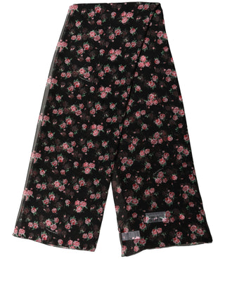 Black Silk Floral Chiffon Long Stole Scarf