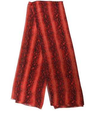Red Black Printed Silk Sheer Foulard Scarf