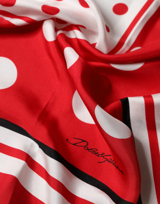 Red Polka Dot Print Silk Square Foulard Scarf