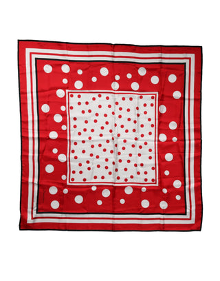 Red Polka Dot Print Silk Square Foulard Scarf