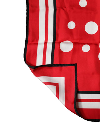 Red Polka Dot Print Silk Square Foulard Scarf