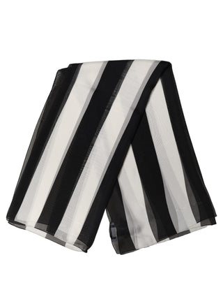 Black White Stripe Silk Square Foulard Scarf