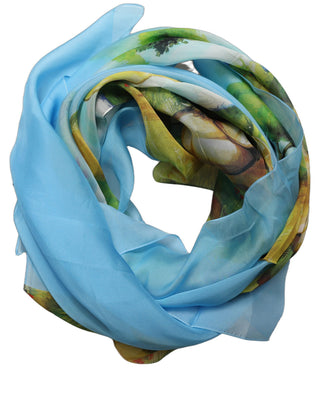 Light Blue Silk Landscape Foulard Scarf