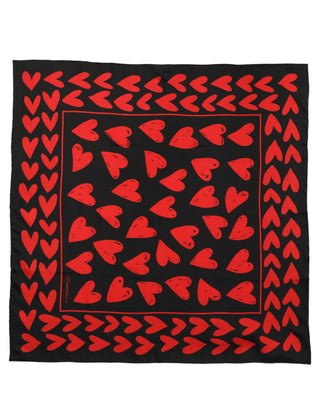 Black Red Silk Hearts Square Foulard Scarf
