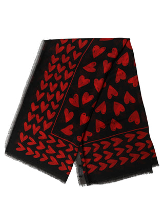Black Red Cashmere Hearts Print Stole Scarf