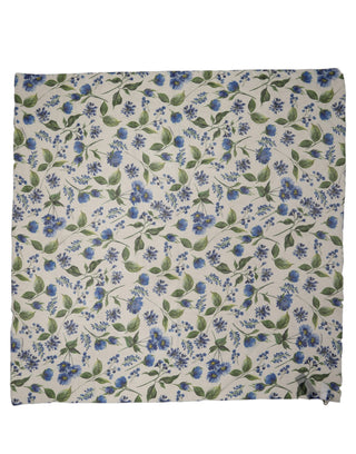 White Blue Floral Square Foulard Scarf