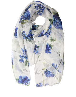 White Silk Floral Chiffon Long Stole Scarf
