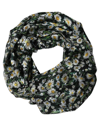 Black Floral Daisy Square Foulard Scarf